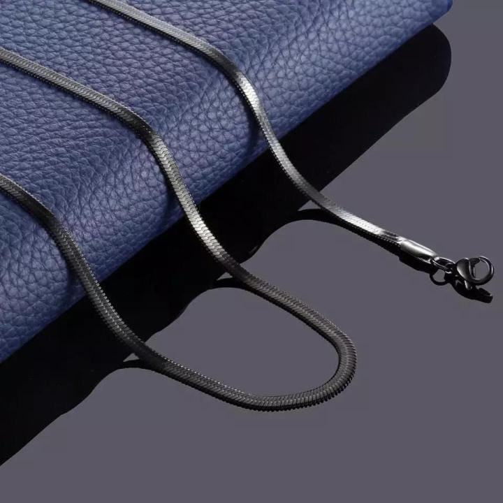 Black Herringbone Snake Chain Necklace – Unisex Stainless Steel Choker 🔗