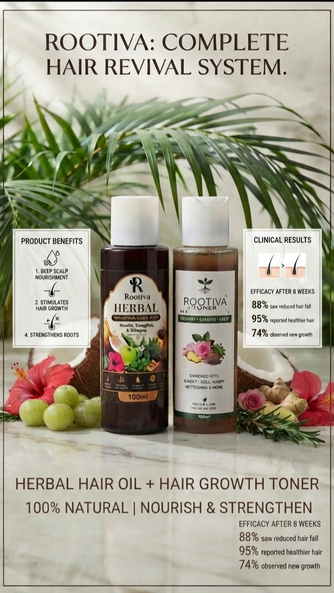ROOTIVA Complete Hair Revival System | Herbal Hair Oil & Hair Growth Toner Bundle