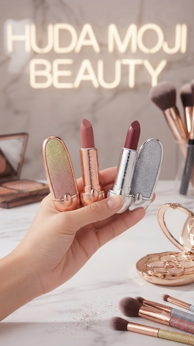 Huda Moji Beauty Luxury Glitter Case Matte Lipstick Set | Long-Lasting & Velvet Finish Lipstick