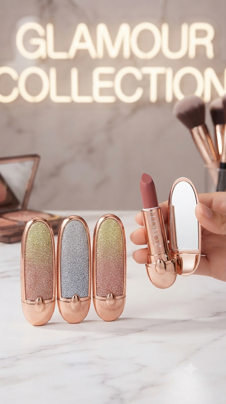 Huda Moji Beauty Luxury Glitter Case Matte Lipstick Set | Long-Lasting & Velvet Finish Lipstick