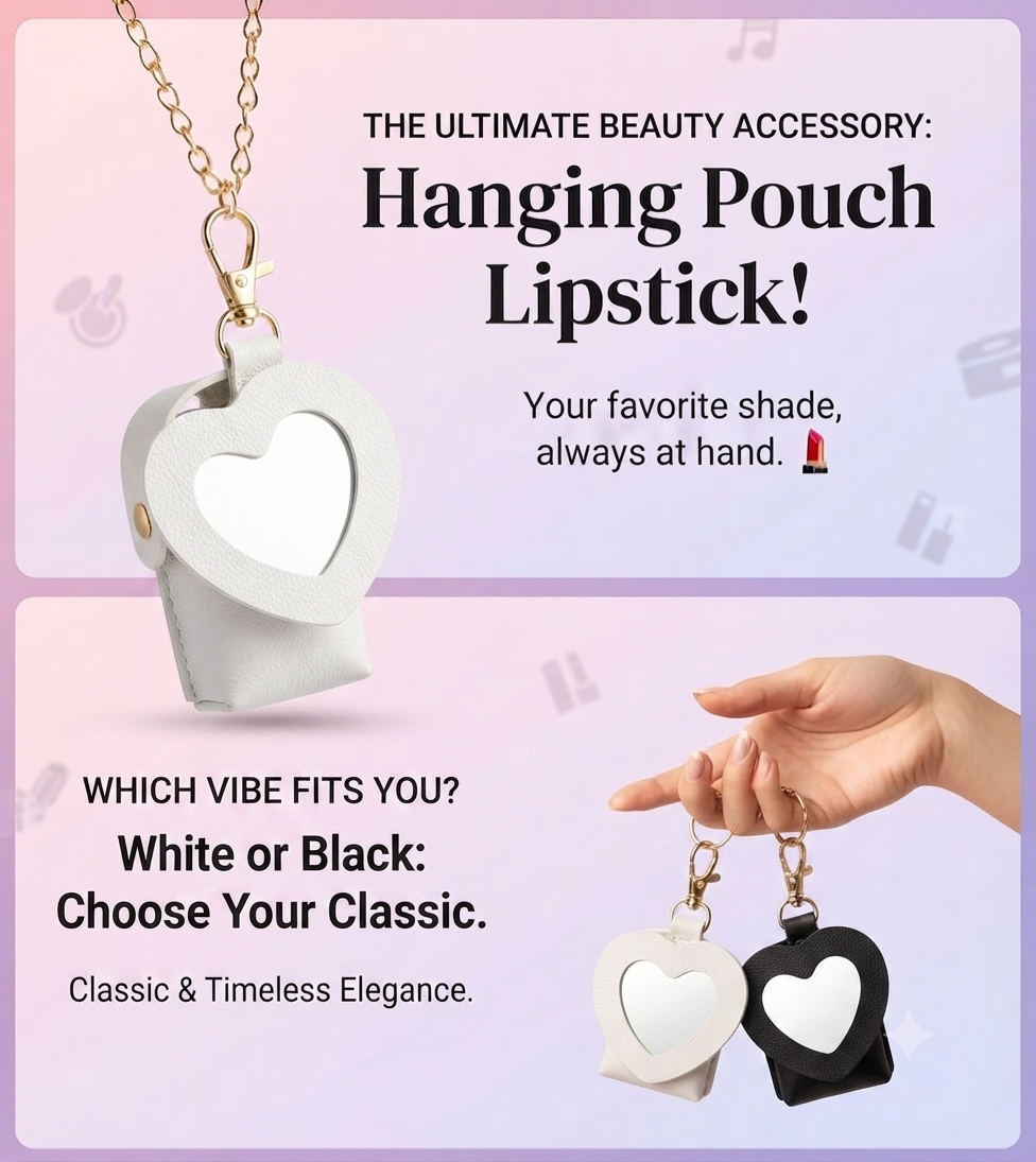 Heart Mirror Hanging Pouch Lipstick Holder Keychain | Cute Portable PU Leather Lipstick Case & Bag Charm