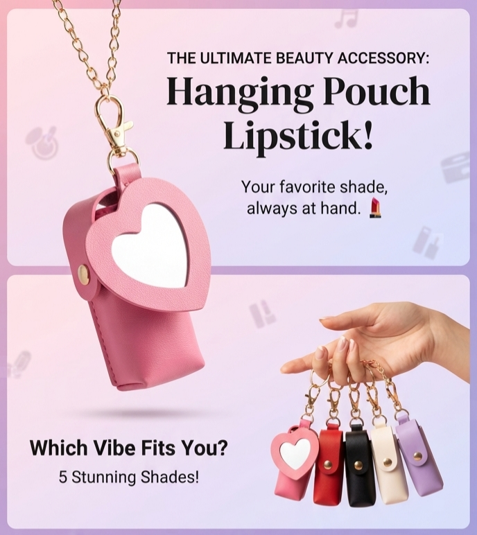 Heart Mirror Hanging Pouch Lipstick Holder Keychain | Cute Portable PU Leather Lipstick Case & Bag Charm