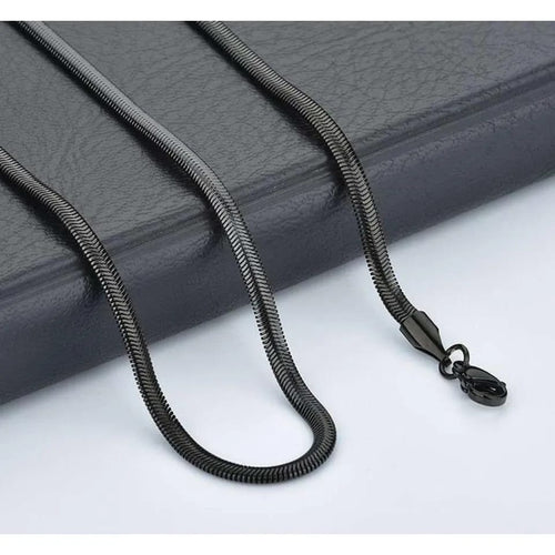 Black Herringbone Snake Chain Necklace – Unisex Stainless Steel Choker 🔗